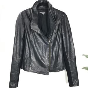 Vince Women's 100% Leather Zip Jacket Edgy Cross Front Rockabilly Moto Biker